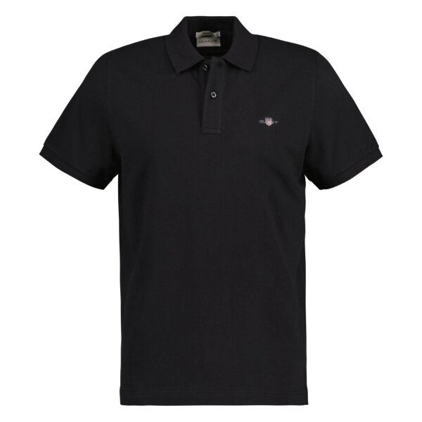 GANT Herren Poloshirt - REGULAR SHIELD, Kurzarm, Knopfleiste, Pique, Stickerei Schwarz S