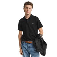 GANT Mens Polo Shirt - REGULAR SHIELD, short sleeve, button placket, pique, embroidery Black S (Small)
