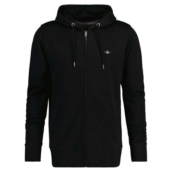 GANT Mens Sweat Jacket - REGULAR SHIELD FULL ZIP HOODIE, hood, cotton mix Black S (Small)