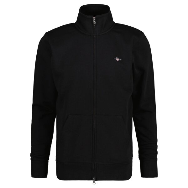 GANT Mens Sweat Jacket - REGULAR SHIELD FULL ZIP SWEAT, zip, stand-up collar Black S (Small)