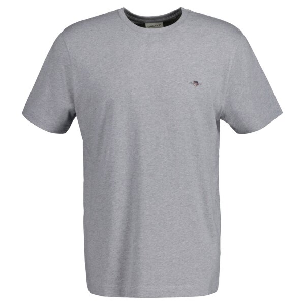 GANT Mens T-shirt - REGULAR SHIELD, round neck, short sleeve, cotton, embroidery Grey S (Small)