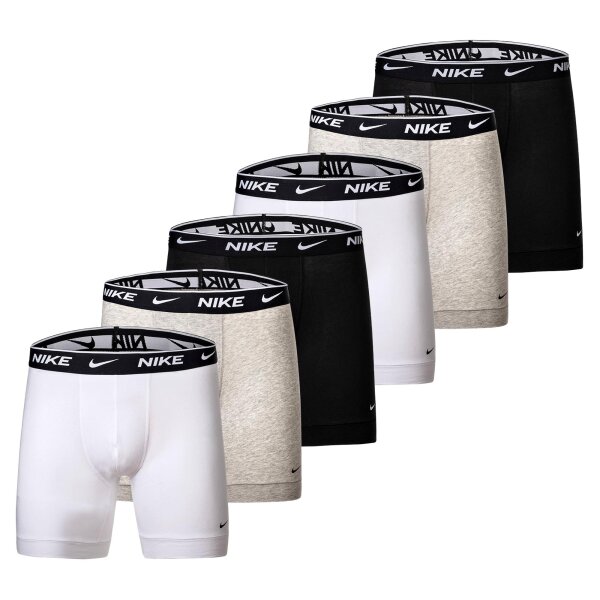 NIKE Mens Boxer Shorts, Pack of 6 - Boxers, Cotton Stretch, unicoloured White/Grey/Black S (Small)
