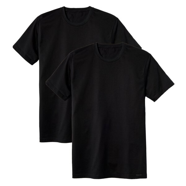 CALIDA Herren T-Shirt, 2er Pack - Natural Benefit, Rundhals-Ausschnitt, 100% Baumwolle Schwarz S (46/48)
