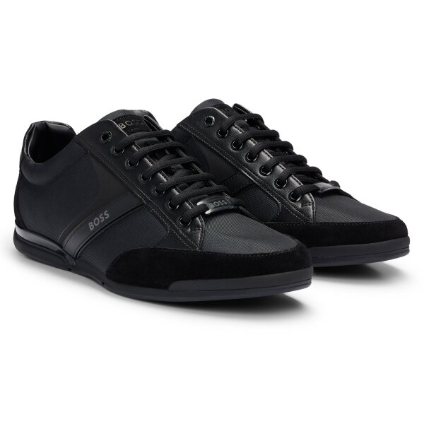 BOSS Herren Sneaker - Saturn Lowp, Turnschuh, Freizeit, Material-Mix mit Echtleder Schwarz EUR 44