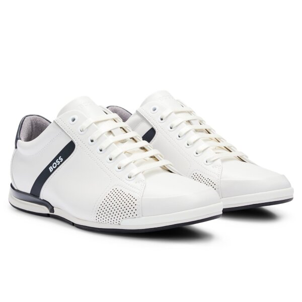 BOSS mens sneaker - Saturn Lowp, trainers, leisure, material mix with genuine leather White EUR 41 (UK 7)