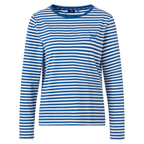 JOOP! Damen Langarm-Shirt - Loungewear, Longsleeve, Rundhals, Jersey, gestreift, Cotton Stretch Blau/Weiß XS