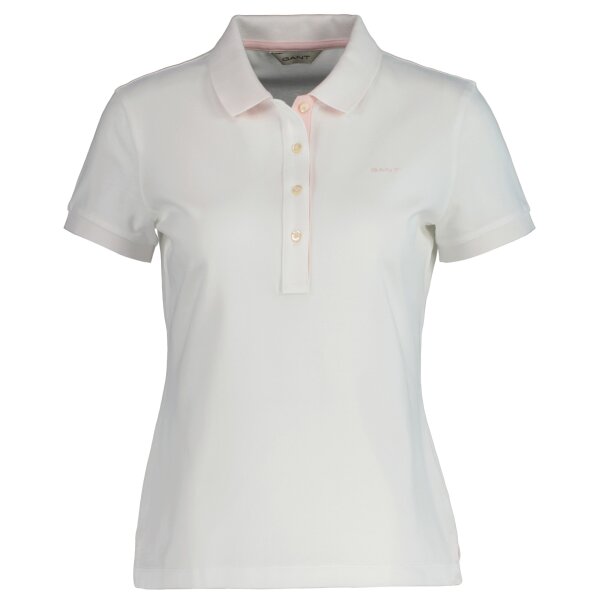 GANT ladies polo shirt - CONTRAST COLLAR PIQUE POLO, half sleeve, button placket, logo White S (Small)