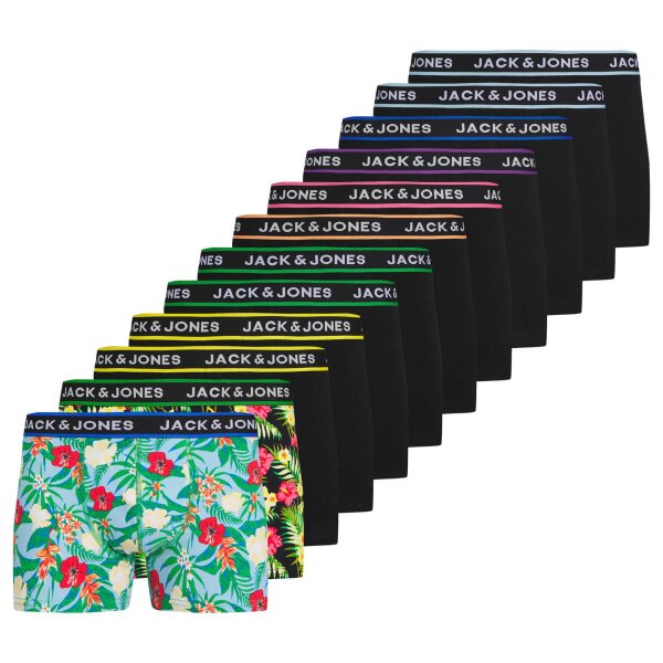 JACK&JONES Mens Boxer Shorts, 12-pack - JACPINK FLOWER TRUNKS, Cotton Stretch, Logo Waistband, Floral Print, Solid Color