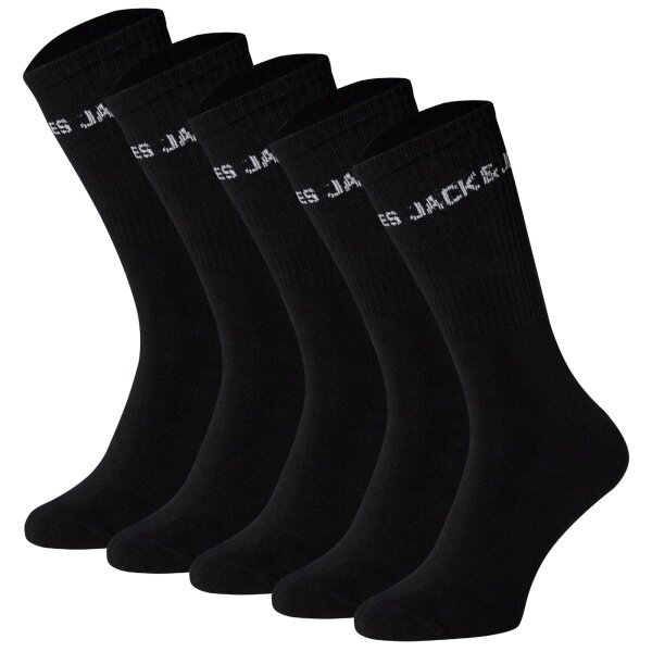 JACK&JONES Childrens Tennis Socks, 5-Pack - JACBASIC LOGO TENNISSOCK, Cotton Blend, Logo Black 33-37 (UK 1-4,5)