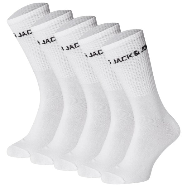 JACK&JONES Childrens Tennis Socks, 5-Pack - JACBASIC LOGO TENNISSOCK, Cotton Blend, Logo White 33-37 (UK 1-4,5)