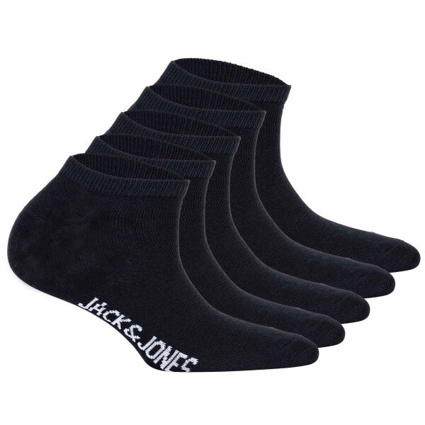 JACK&JONES Kinder Sneakersocken, 5er Pack - JACDONGO SOCKS, Baumwollmischung, einfarbig Schwarz 33-37