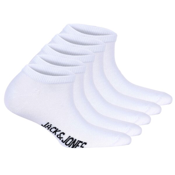 JACK&JONES Childrens Sneaker Socks, 5-Pack - JACDONGO SOCKS, Cotton Blend, Solid Color White 38-43 (UK 5-9,5)
