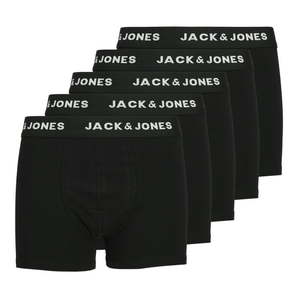 JACK&JONES Jungen Boxershorts, 5er Pack - JACHUEY TRUNKS, Baumwoll-Stretch, Logobund Schwarz 152