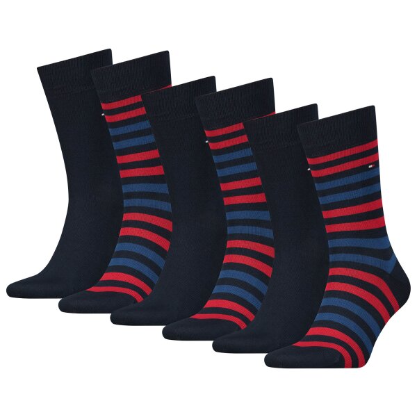 TOMMY HILFIGER Herren Socken, 6er Pack - Duo Stripe Sock, Strümpfe Rot 39-42