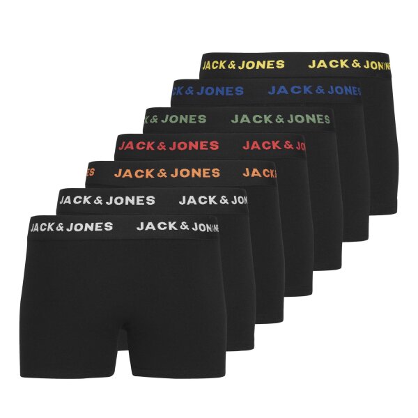 JACK&JONES Jungen Boxershorts, 7er Pack - JACBASIC TRUNKS, Baumwollmischung, Logobund Schwarz 128