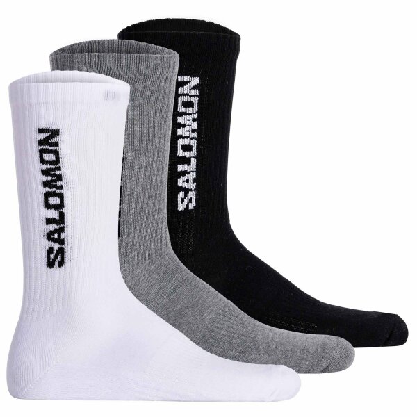 Salomon Unisex Socken, 3er Pack - EVERYDAY CREW, Frottee, Stütz-Zone, Logo Schwarz/Weiß/Grau 39-41