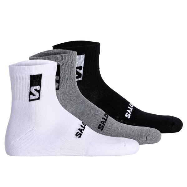 Salomon Unisex Quarter Socks, 3-pack - EVERYDAY ANKLE, Terry Cloth, Support Zone, Logo Black/White/Grey 39-41 (UK 6-7,5)