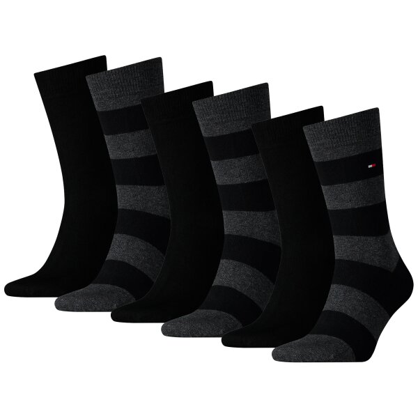 TOMMY HILFIGER Men Socks, Pack of 6 - Rugby Sock, Stockings, Stripes, uni/striped Black 39-42