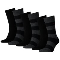 TOMMY HILFIGER Herren Socken, 6er Pack - Rugby Sock, Strümpfe, Streifen, uni/gestreift Schwarz 39-42