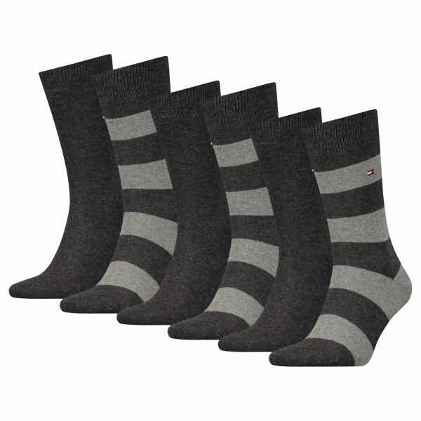 TOMMY HILFIGER Herren Socken, 6er Pack - Rugby Sock, Strümpfe, Streifen, uni/gestreift Grau 39-42