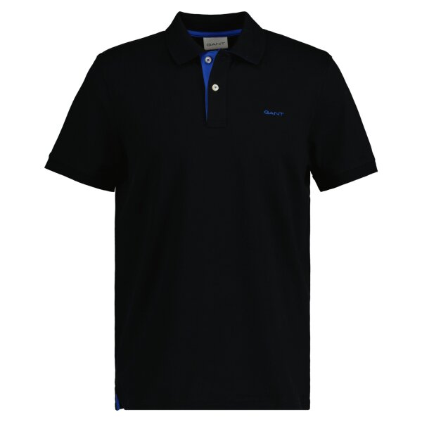 GANT Mens Polo Shirt - CONTRAST COLLAR PIQUE RUGGER, button placket, Cotton Stretch Black M (Medium)