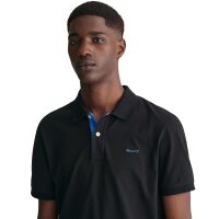 GANT Mens Polo Shirt - CONTRAST COLLAR PIQUE RUGGER, button placket, Cotton Stretch Black M (Medium)