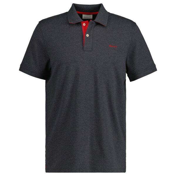 GANT Mens Polo Shirt - CONTRAST COLLAR PIQUE RUGGER, button placket, Cotton Stretch Anthracite M (Medium)
