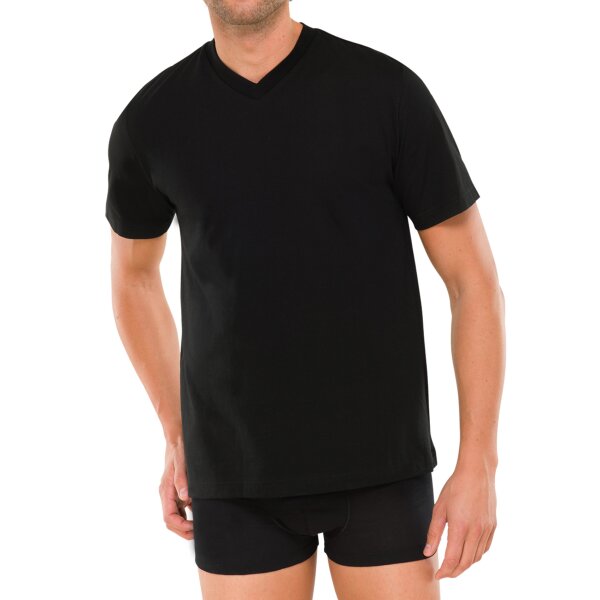 SCHIESSER Mens American T-Shirt 2-pack - 1/2 sleeve, undershirt, V-neck Black M (Medium)