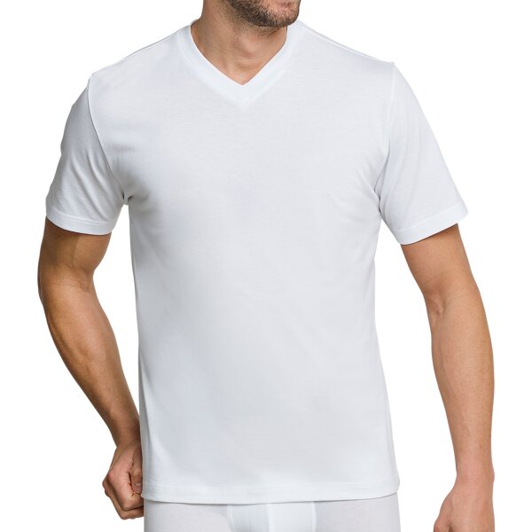 SCHIESSER Herren American T-Shirt 2er Pack - 1/2 Arm, Unterhemd, V-Ausschnitt Weiß 2XL
