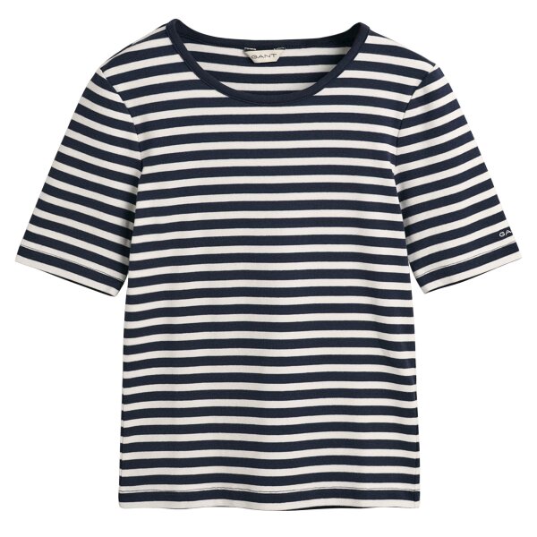 GANT Damen T-Shirt - SLIM STRIPED 1x1 RIBBED, Rundhals, Rippstruktur, gestreift