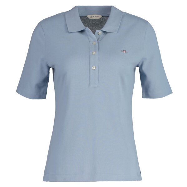 GANT Damen Poloshirt - SLIM SHIELD PIQUE POLO, Halbarm, Knopfleiste, Logo, uni Hellblau M
