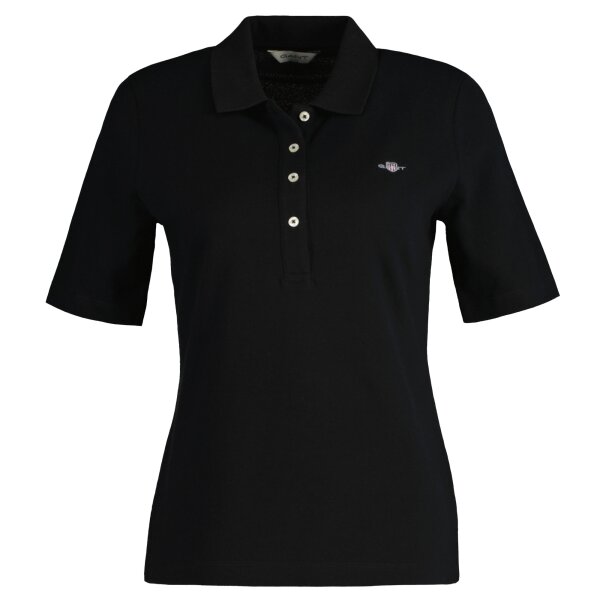 GANT Ladies Polo Shirt - SLIM SHIELD PIQUE POLO, half-sleeved, button placket, logo, plain Black XS (X-Small)