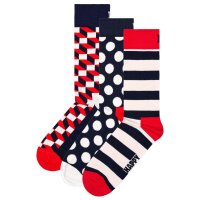 Happy Socks Unisex Socken, 3er Pack - Classic, Muster, Baumwollmischung, gemischte Farben