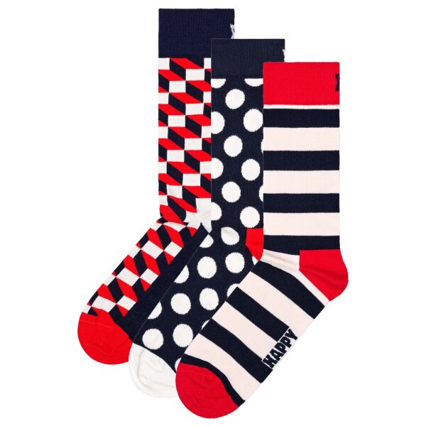 Happy Socks Unisex Socken, 3er Pack - Classic, Muster, Baumwollmischung, gemischte Farben Filled Optic 36-40