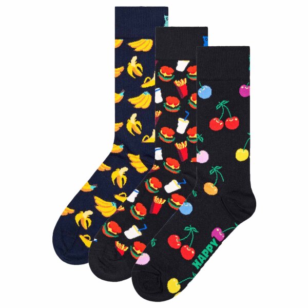 Happy Socks Unisex Socken, 3er Pack - Classic, Muster, Baumwollmischung, gemischte Farben Banana 41-46
