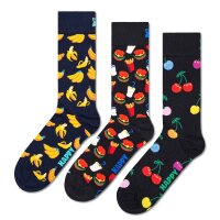 Happy Socks Unisex Socken, 3er Pack - Classic, Muster, Baumwollmischung, gemischte Farben Banana 41-46