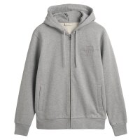 GANT Herren Sweatjacke mit Kapuze - REGULAR TONAL SHIELD FULL ZIP HOODIE, Baumwolle Grau M