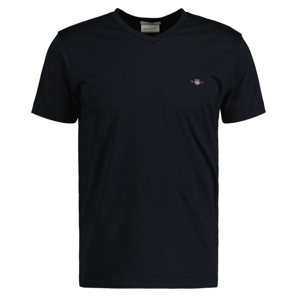 GANT mens T-shirt V-neck, slim fit - SLIM SHIELD V-NECK T-SHIRT, short sleeve, cotton Black M (Medium)