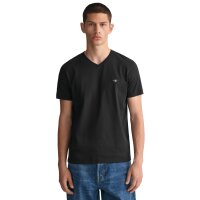 GANT Herren T-Shirt V-Neck, Slim Fit - SLIM SHIELD V-NECK T-SHIRT, Kurzarm, Cotton Schwarz M
