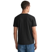 GANT Herren T-Shirt V-Neck, Slim Fit - SLIM SHIELD V-NECK T-SHIRT, Kurzarm, Cotton Schwarz M