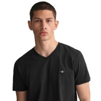 GANT Herren T-Shirt V-Neck, Slim Fit - SLIM SHIELD V-NECK T-SHIRT, Kurzarm, Cotton Schwarz M