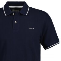 GANT Herren Poloshirt - TIPPING PIQUE RUGGER, Kurzarm, Knopfleiste, Logo, uni Blau L