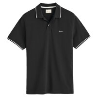 GANT mens polo shirt - TIPPING PIQUE RUGGER, short sleeves, button placket, logo, plain Black M (Medium)