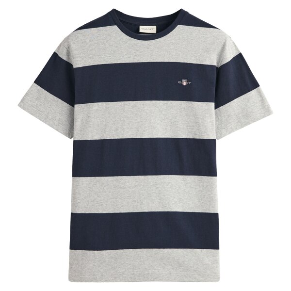 GANT Herren T-Shirt gestreift - BAR STRIPE T-SHIRT, Rundhals, Kurzarm, Baumwolle Grau M