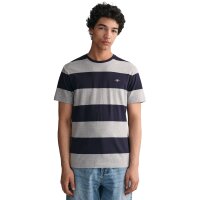 GANT mens striped T-shirt - BAR STRIPE T-SHIRT, round neck, short sleeves, cotton Grey M (Medium)
