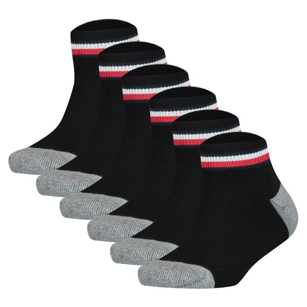 TOMMY HILFIGER Kinder Quarter-Socken, 6er Pack - ICONIC SPORTS, Frottee-Sohle Schwarz 35-38