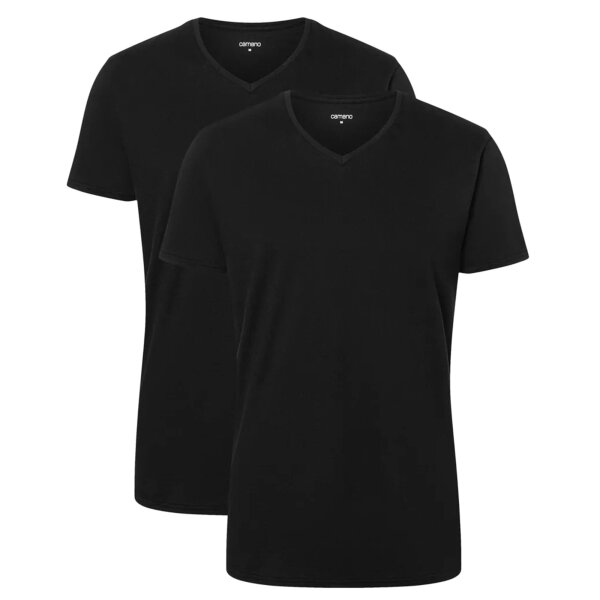 Camano Herren T-Shirt, 2er Pack - Comfort BCI Cotton, V-Ausschnitt, Baumwolle Schwarz XL