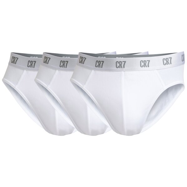CR7 Mens Briefs, 3-pack - Briefs, Logo Waistband, Stretch Cotton White L (Large)