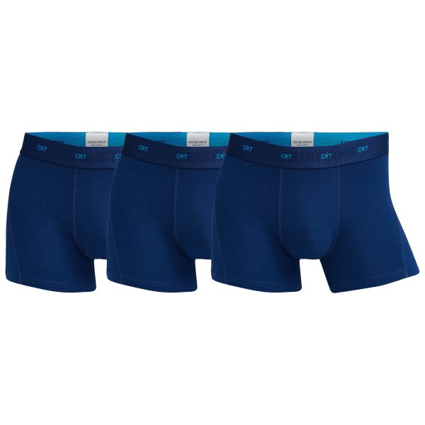 CR7 Herren Boxershorts, 3er Pack - Bambus-Viskose,Trunks, Cotton Stretch, Logobund Blau S