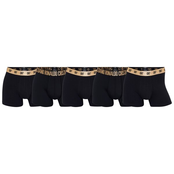 CR7 Herren Boxer Shorts, 5er Pack - Trunks, Reisetasche, Cotton Stretch, Logobund Schwarz/Gold S